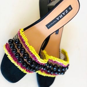Zara Block Heeled Multicolor Sandals